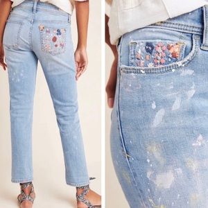 Pilcro/Anthropologie Slim Boyfriend Embroidered Paint Jeans